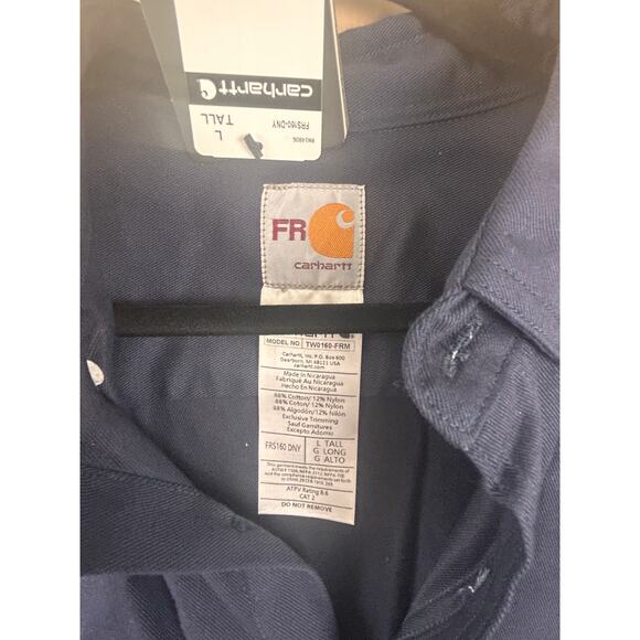 Carhartt FR Flame Resistant Twill Work Shirt Navy Blue L Tall - Picture 7 of 12